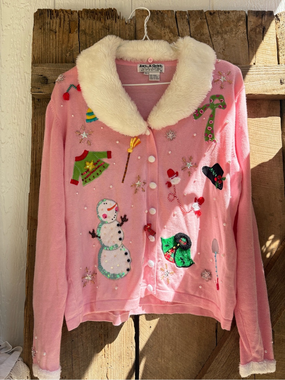 Vintage Pink Holiday Embellished Holiday Sweater Large